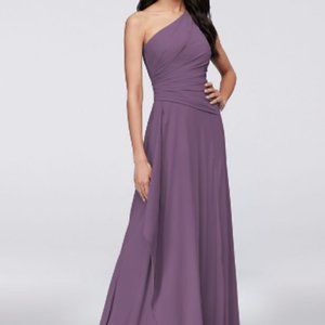 David's Bridal One-Shoulder Georgette Cascade Bridesmaid Dress - Wisteria